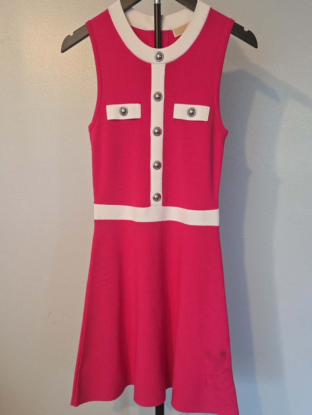 Imperfection Read Listing Michael Kors Sleeveless Pink Mod Dress with White Trim